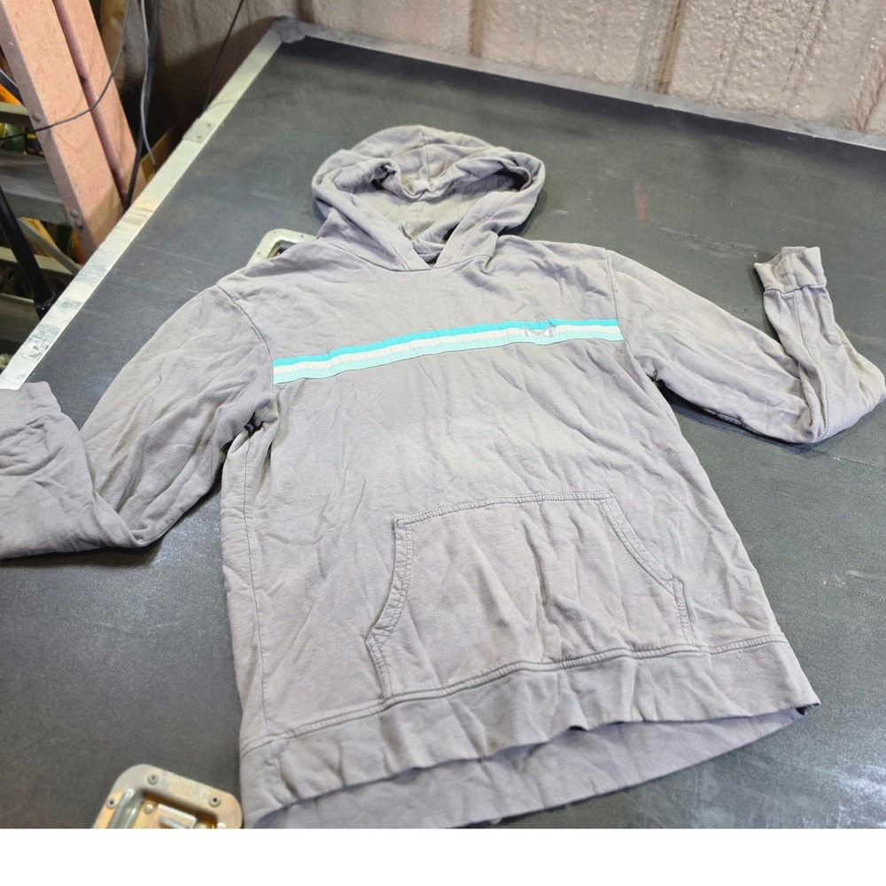 Marine Layer Mens Large Grey Hoodie Turquoise Chest Stripe Pullover Sweatshirt